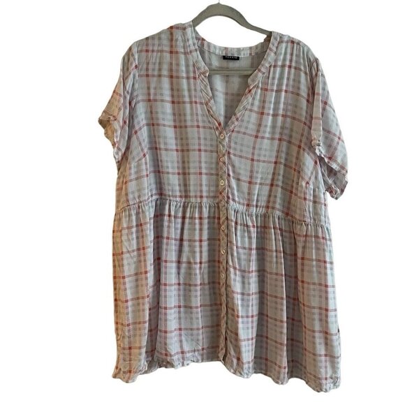 Torrid Women 2X White Multi Plaid Split Neck Babydoll Challis Button-Front Top - Picture 3 of 10